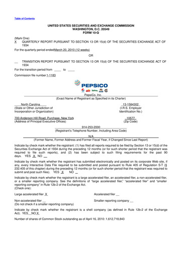 Miniature Pepsico 10-Q Rapport trimestriel 2010 