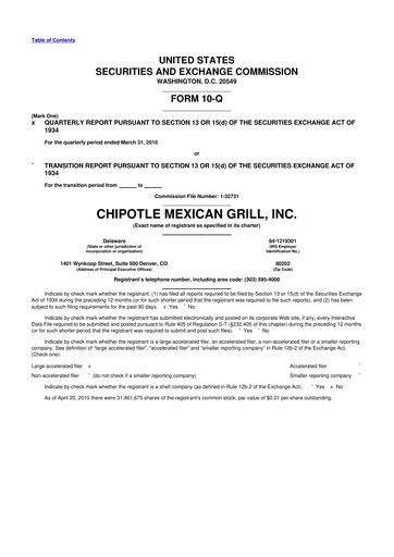 Thumbnail Chipotle Mexican Grill 10-Q Quarterly Report FY 