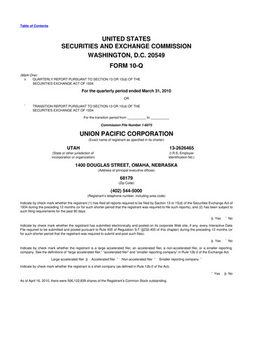 Thumbnail Union Pacific Corporation 10-Q Quarterly Report FY2010 