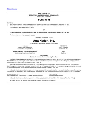Miniature AutoNation 10-Q Rapport trimestriel  