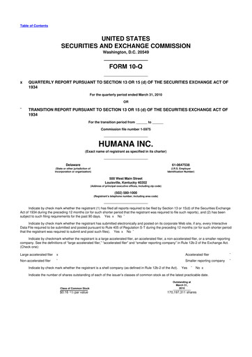 Vorschaubild Humana 10-Q Quartalsbericht 2010 