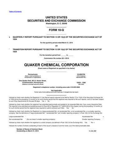 Miniature Quaker Houghton 10-Q Rapport trimestriel  
