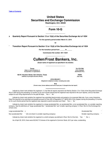 Thumbnail Cullen/Frost Bankers 10-Q Quarterly Report FY 