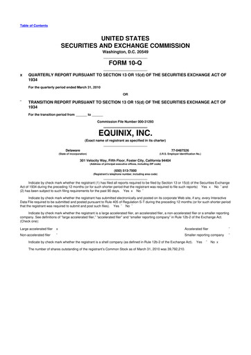 Thumbnail Equinix 10-Q Quarterly Report FY 