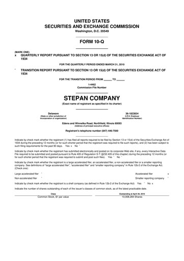 Thumbnail Stepan Company
 10-Q Quarterly Report FY 