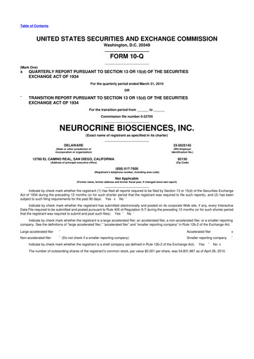 Thumbnail Neurocrine Biosciences
 10-Q Quarterly Report FY 