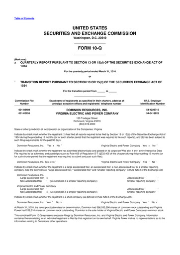 Thumbnail Dominion Energy 10-Q Quarterly Report FY2010 