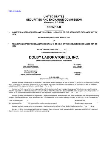 Thumbnail Dolby 10-Q Quarterly Report FY 