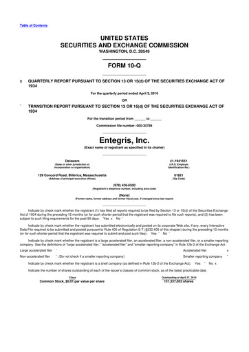 Miniature Entegris 10-Q Rapport trimestriel  