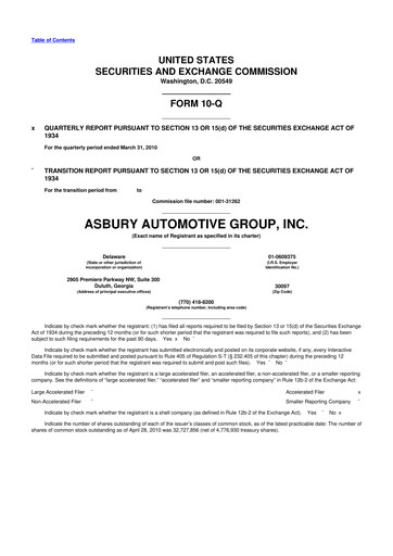 Miniature Asbury Automotive Group 10-Q Rapport trimestriel  