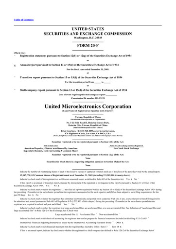 Thumbnail United Microelectronics 20-F Annual Report 