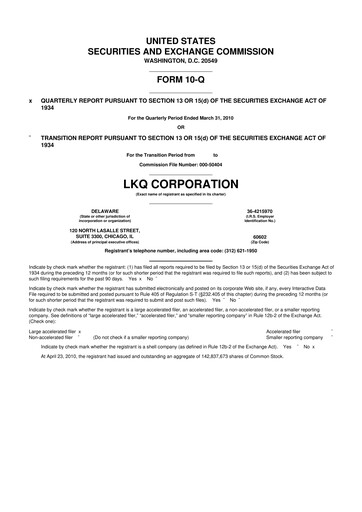 Thumbnail LKQ Corporation 10-Q Quarterly Report FY 