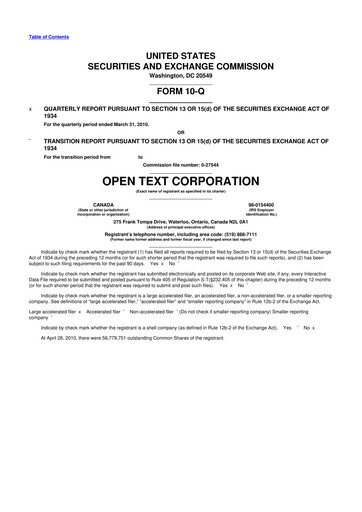 Thumbnail OpenText 10-Q Quarterly Report FY2010 