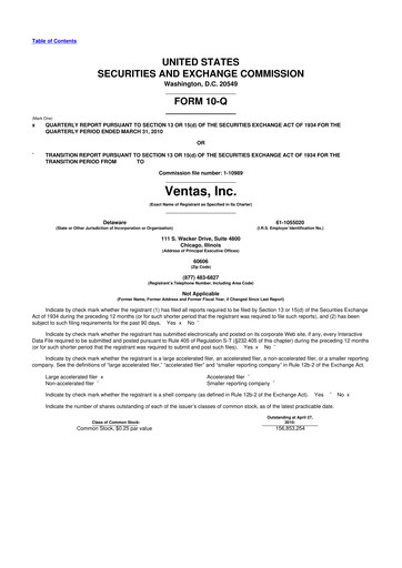 Miniature Ventas 10-Q Rapport trimestriel 2010 