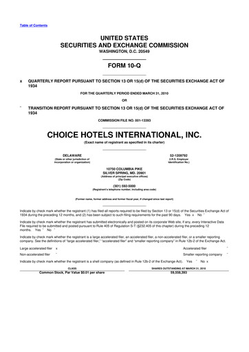 Miniature Choice Hotels International 10-Q Rapport trimestriel  