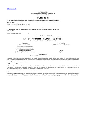 Thumbnail EPR Properties
 10-Q Quarterly Report FY 