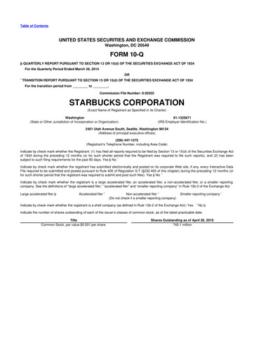 Thumbnail Starbucks 10-Q Quarterly Report FY2010 