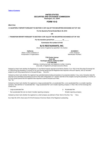 Thumbnail BJ's Restaurants
 10-Q Quarterly Report FY 