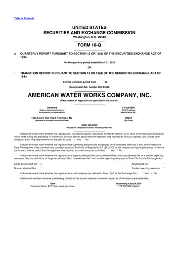 Thumbnail American Water 10-Q Quarterly Report FY 