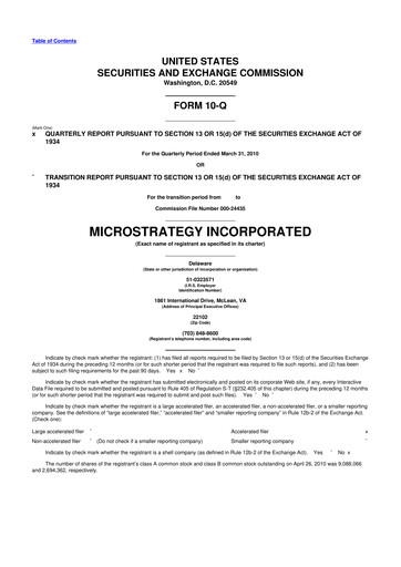 Miniature Strategy 
 (MicroStrategy) 10-Q Rapport trimestriel  