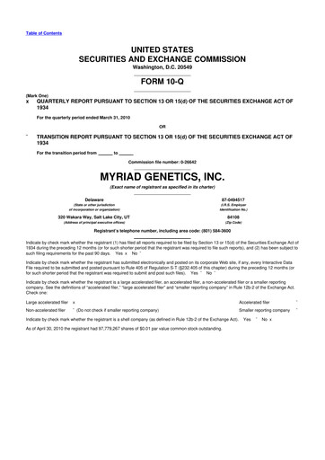 Thumbnail Myriad Genetics 10-Q Quarterly Report FY 