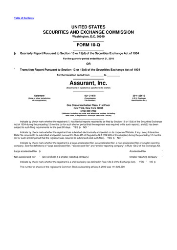 Thumbnail Assurant 10-Q Quarterly Report FY2010 