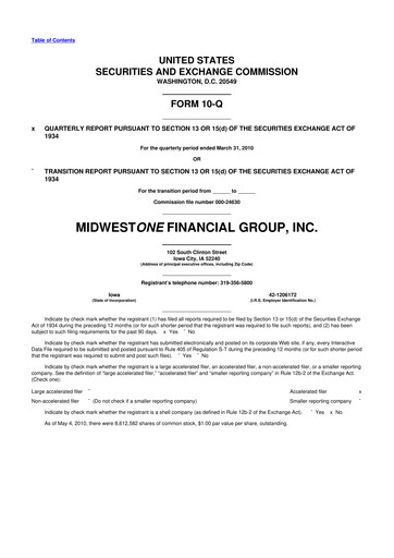 Thumbnail MidWestOne Financial Group
 10-Q Quarterly Report FY 