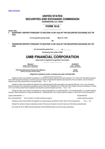 Thumbnail UMB Financial 10-Q Quarterly Report FY2010 