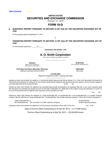 Thumbnail A. O. Smith 10-Q Quarterly Report FY 