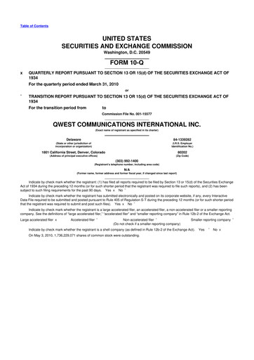 Thumbnail Qwest Communications International 10-Q Quarterly Report FY2010 