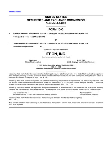 Thumbnail Itron
 10-Q Quarterly Report FY 