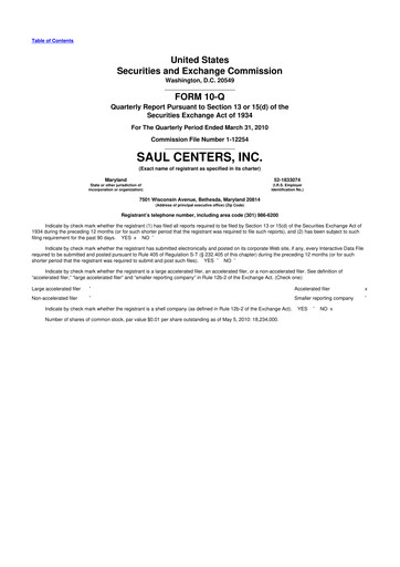 Miniature Saul Centers 10-Q Rapport trimestriel  