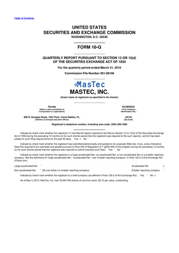 Miniature MasTec 10-Q Rapport trimestriel  