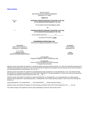 Thumbnail Oceaneering International
 10-Q Quarterly Report FY 