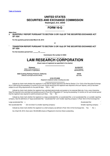 Vorschaubild Lam Research 10-Q Quartalsbericht  
