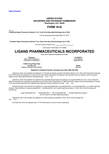 Miniature Ligand Pharmaceuticals 10-Q Rapport trimestriel  
