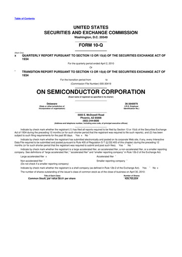 Thumbnail ON Semiconductor 10-Q Quarterly Report FY 