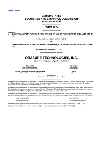 Thumbnail OraSure Technologies 10-Q Quarterly Report FY 