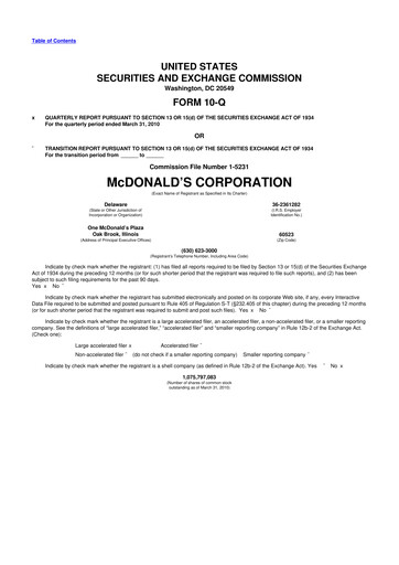 Thumbnail McDonald 10-Q Quarterly Report FY 