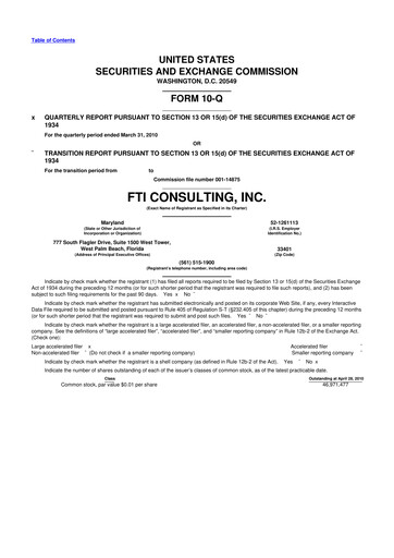 Thumbnail FTI Consulting 10-Q Quarterly Report FY 