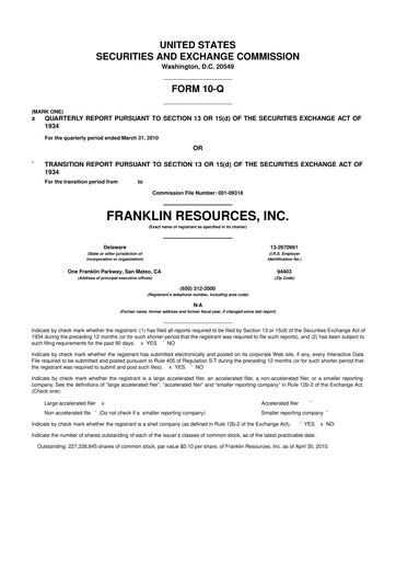 Miniature Franklin Resources 10-Q Rapport trimestriel 2010 