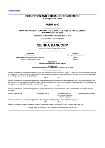 Thumbnail Sierra Bancorp
 10-Q Quarterly Report FY 