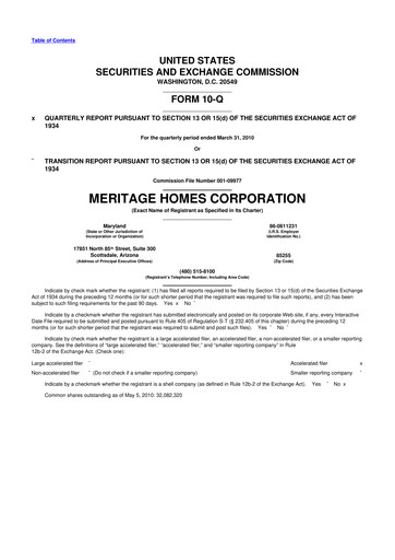 Thumbnail Meritage Homes 10-Q Quarterly Report FY 