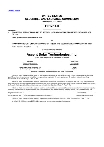 Thumbnail Ascent Solar Technologies 10-Q Quarterly Report FY 