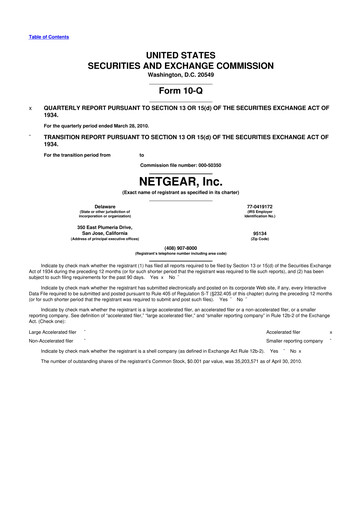 Miniature NETGEAR 10-Q Rapport trimestriel  