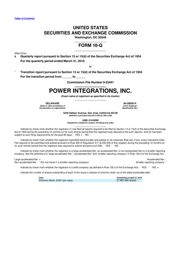 Miniature Power Integrations
 10-Q Rapport trimestriel  