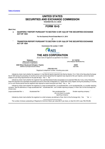 Miniature AES 10-Q Rapport trimestriel 2010 