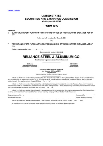Thumbnail Reliance


 10-Q Quarterly Report FY 