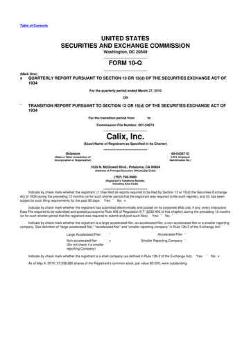 Thumbnail Calix 10-Q Quarterly Report FY 