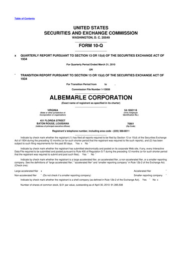 Miniature Albemarle 10-Q Rapport trimestriel  